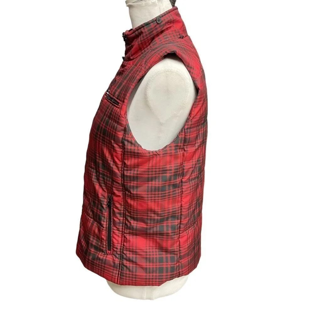 Lauren Ralph Lauren Women's Buffalo Plaid Zip Up Puffer Vest Black Red Size P/M‎